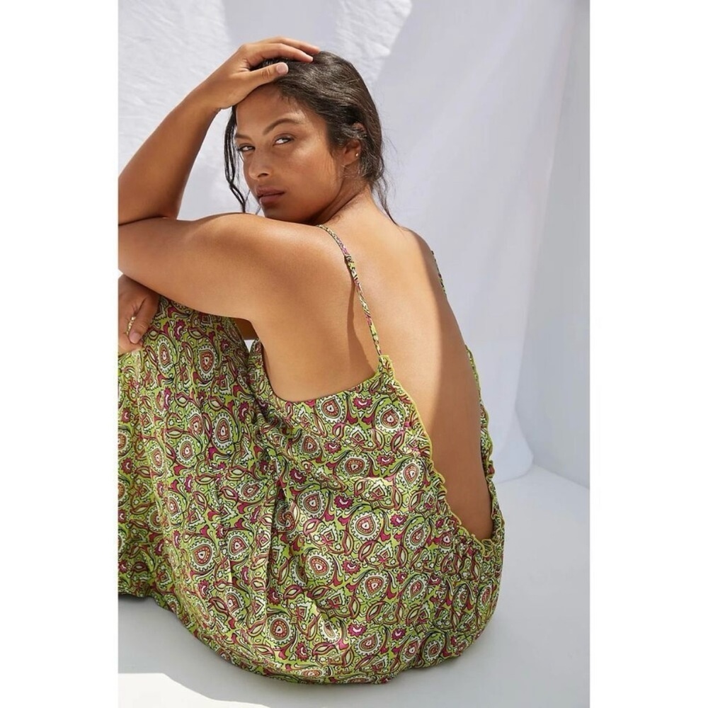 By Anthropologie‎ Flounced Maxi Lounge Dress in Citron Size Medium - Picture 9 of 14